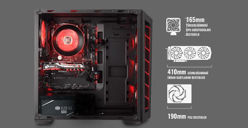 Cooler Master RC-MCB-B501L-KNNB60-S00  600W MidiTower Pencereli Kasa