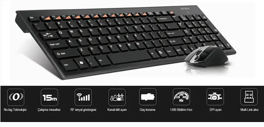 A4 Tech 9500F Kablosuz Klavye Mouse Set