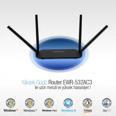 Everest EWR-532AC3 AC1200 Mbps Repeater+Access Point+Bridge Kablosuz Router