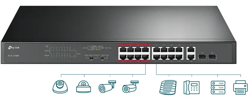 Tp-Link TL-SL1218MP 16 Port Yönetilemez Switch