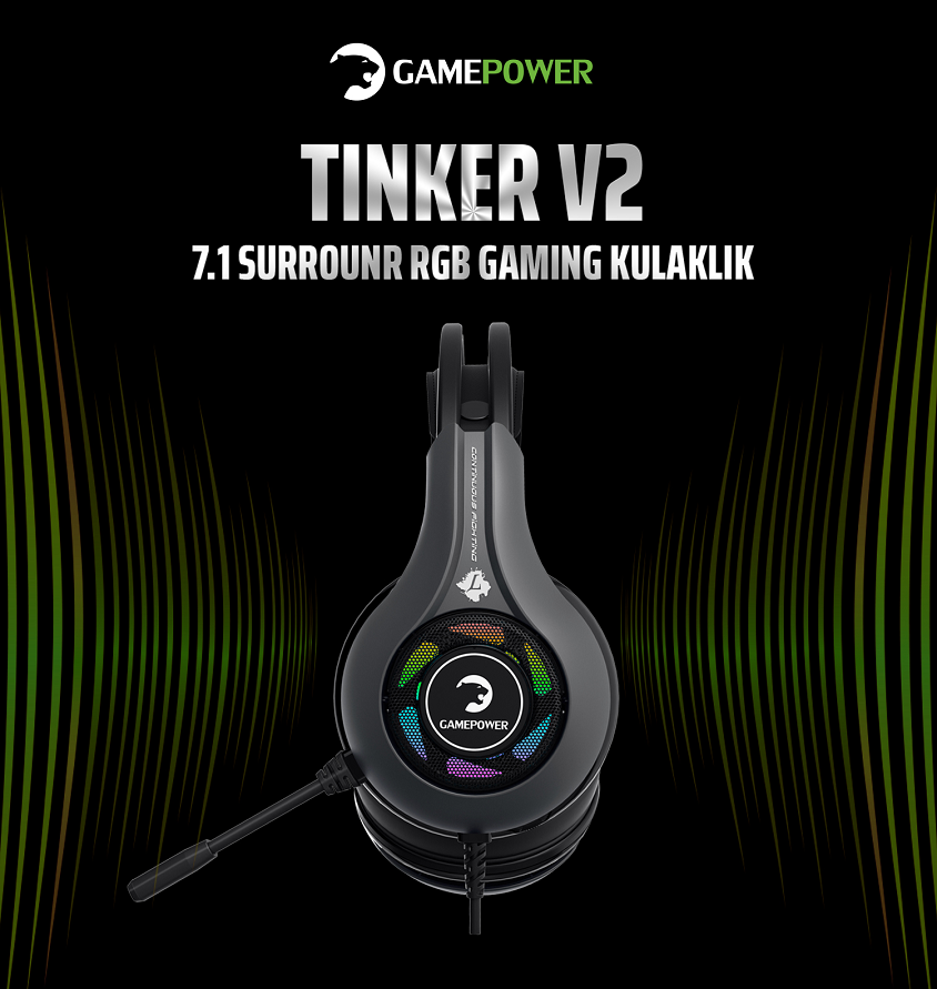 Gamepower Tinker V2 7.1 Siyah Surround Titreşimli Gaming Oyuncu Kulaklık