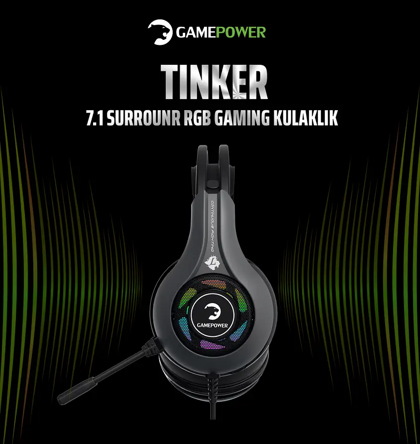 Gamepower Tinker Siyah 7.1 Surround RGB Gaming Kulaklık