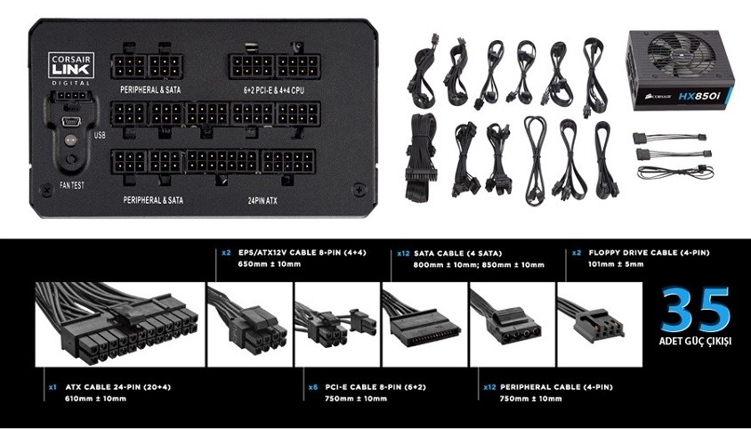 Corsair HXi Serisi HX850i CP-9020073-EU 850 Watt 80+ Platinum Atx ...