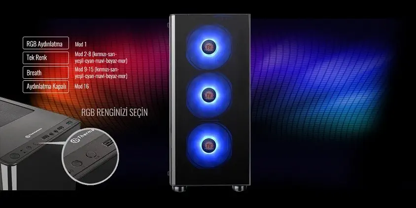 Thermaltake V200TG CA-1K8-00M1WN-01 USB 3.0 Midi Tower RGB Temperli Gaming (Oyuncu) Kasa 