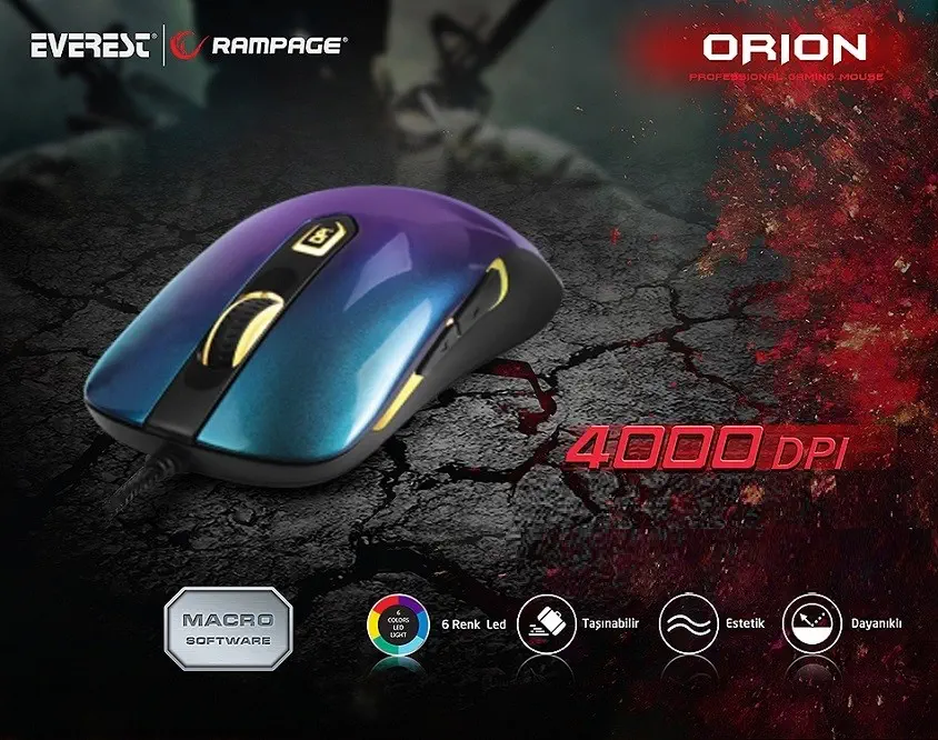 Everest Rampage SMX-R10 Makrolu Oyuncu Mouse Mavi