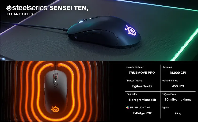 SteelSeries Sensei TEN 62527  Optik Gaming (Oyuncu) Mouse 