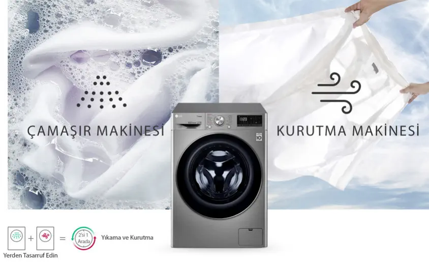 LG F4V5VGP0W A Wi-Fi 1400 Devir 9 kg / 6 kg Kurutmalı Çamaşır Makinesi