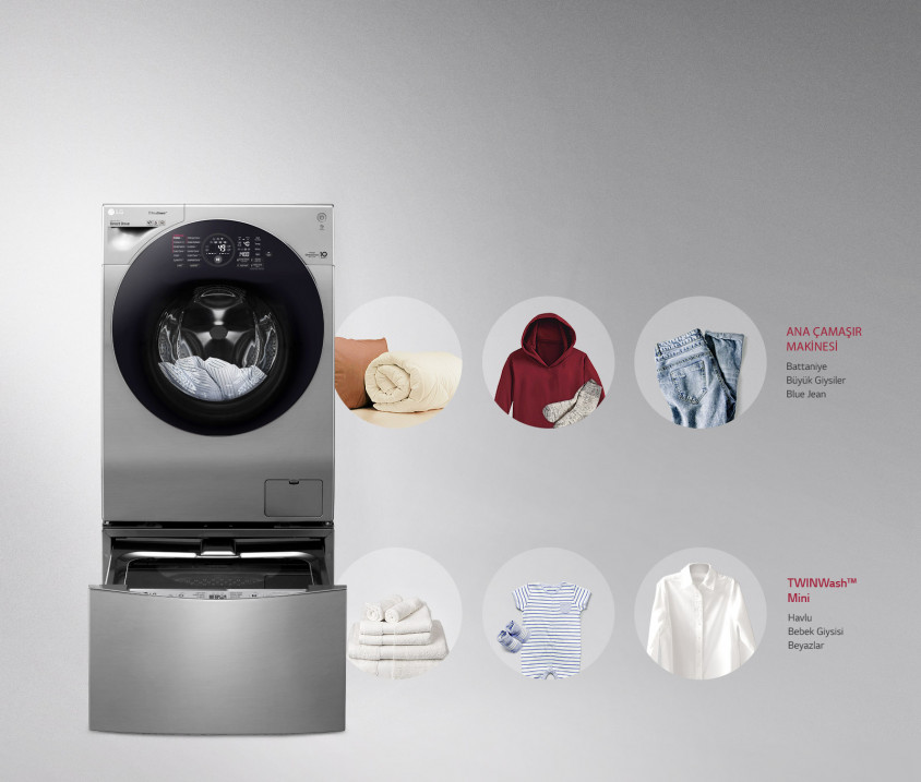 LG FH6G1BCHK6N Wi-Fi A 1600 Devir 12 Kg /8 Kg Gri Kurutmalı Çamaşır Makinesi