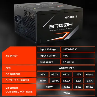 Gigabyte B700H 700W Yarı Modüler Gaming Power Supply - GP-B700H