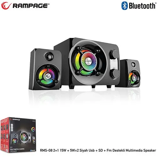 Rampage RMS-G8 2+1 25W Bluetooth+USB-SD-FM Siyah Rainbow Led Işıklı Gaming Speaker