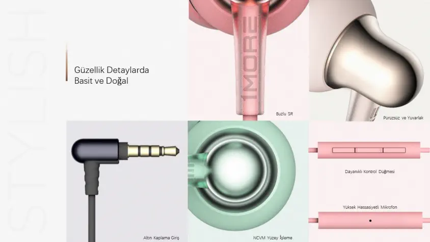 1MORE E1025 3.5mm Çift Dinamik Sürücü Platin Altın Kulaklık