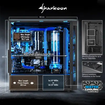 Sharkoon TG5 Red Mid-Tower Gaming Kasa