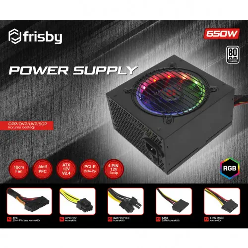 Frisby FR-PS6580P-RGB  650W 12cm 80+ Gaming Power Supply