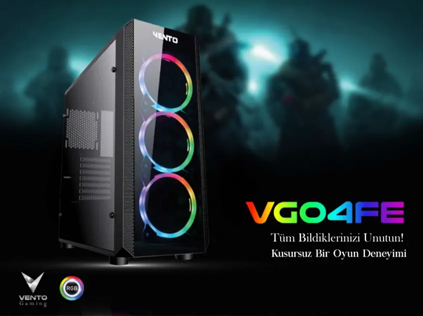 Vento VG04F+ 500W 80+ Dahili PSU`lu Midi Tower Gaming (Oyuncu) Kasa