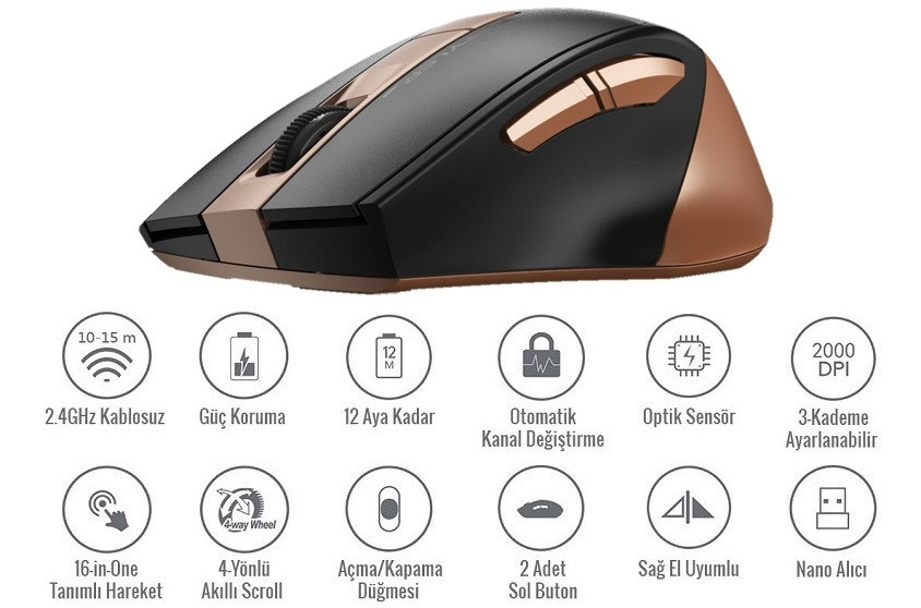 A4 Tech FG35 Bronz Kablosuz Mouse 