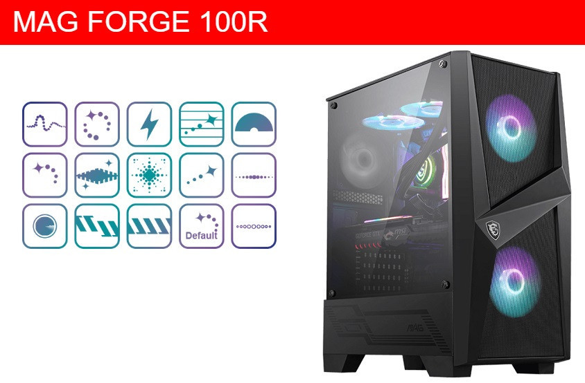 MSI MAG Forge 100R USB 3.2 Temperli Cam 2xARGB Fan 1x120mm Fan ATX Mid-Tower Gaming (Oyuncu) Kasa