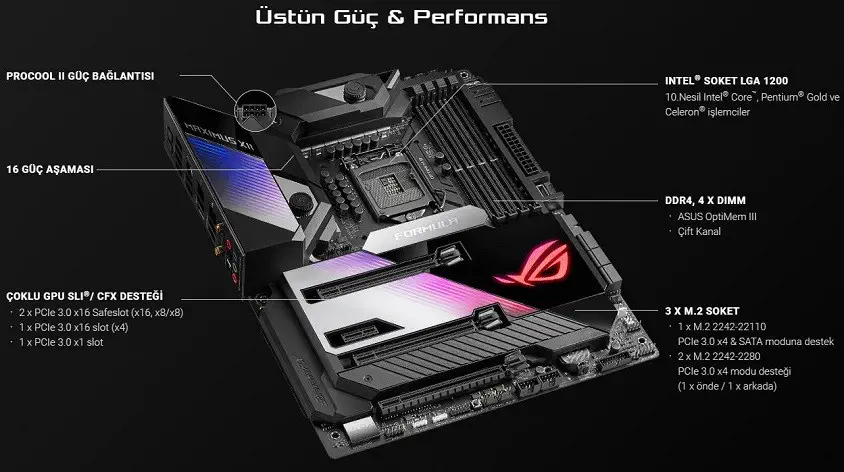 Asus ROG MAXIMUS XII FORMULA  Intel Z490 Soket 1200 DDR4 4800(OC)MHz ATX Gaming (Oyuncu) Anakart