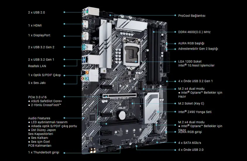 ASUS PRIME Z490-P Intel Z490 Soket 1200 DDR4 4600(OC)MHz ATX