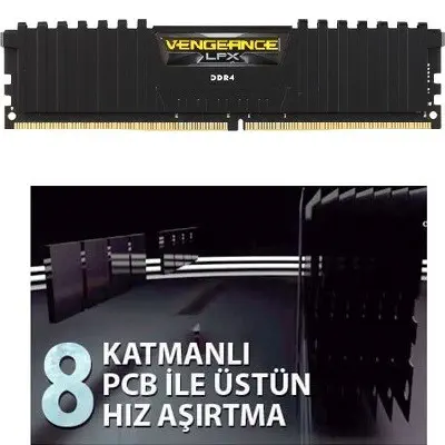Corsair Vengeance LPX CMK16GX4M2Z4000C18 16GB (2x8GB) DDR4 4000Mhz C18 Gaming Ram (Bellek)