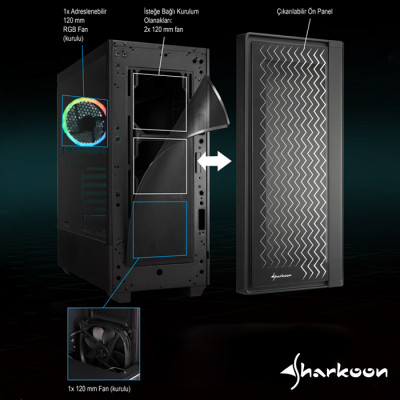 Sharkoon RGB-LIT-200 ATX Mid-Tower Gaming Kasa