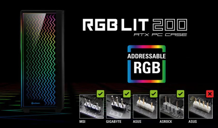 Sharkoon RGB-LIT-200 ATX Mid-Tower Gaming Kasa