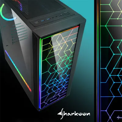 Sharkoon RGB-LIT-100 ATX Mid-Tower Gaming Kasa