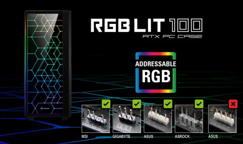 Sharkoon RGB-LIT-100 ATX Mid-Tower Gaming Kasa