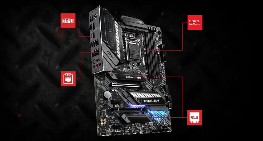 MSI MAG Z490 TOMAHAWK Intel Z490 Soket 1200 DDR4 4800(OC)MHz ATX Gaming (Oyuncu) Anakart