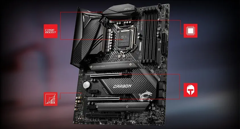 MSI MPG Z490 GAMING CARBON WIFI Intel Z490 Soket 1200 DDR4 4800(OC)MHz ATX Gaming (Oyuncu) Anakart