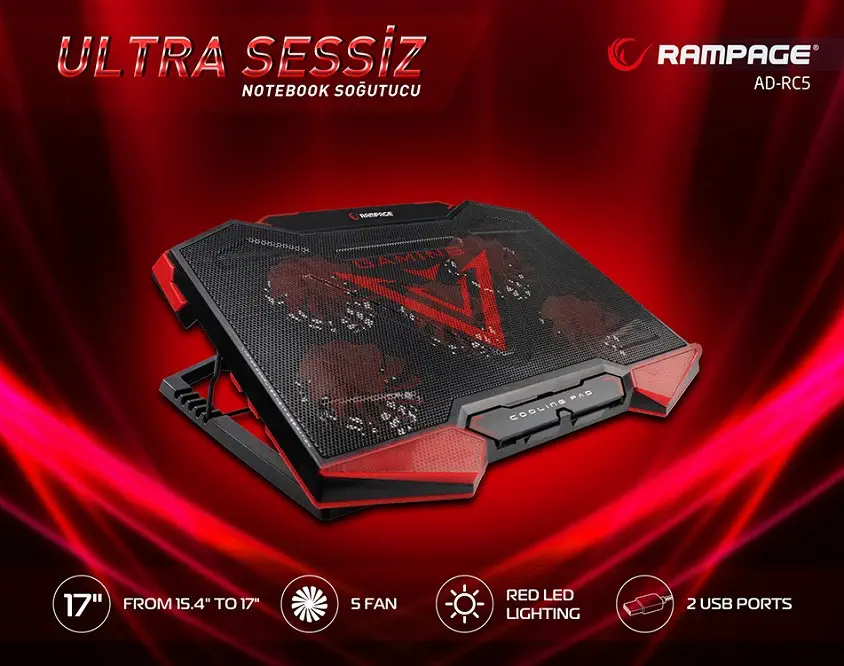 Rampage AD-RC5 5 Fanlı USB 2.0 15-17″ Notebook Soğutucu