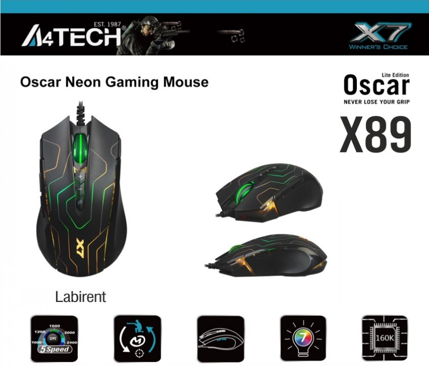 A4 Tech X89 Oscar Neon 2400 DPI Optik Kablolu Gaming (Oyuncu) Mouse 
