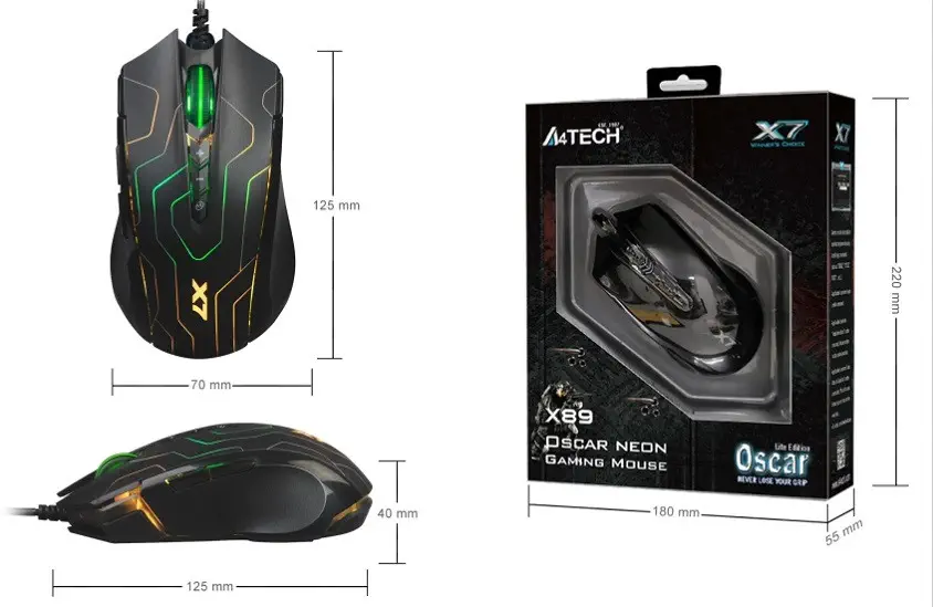 A4 Tech X89 Oscar Neon 2400 DPI Optik Kablolu Gaming (Oyuncu) Mouse 