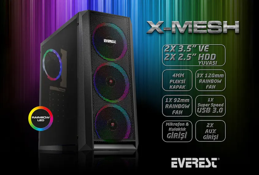 Everest X-MESH ATX Mini Tower Gaming Kasa