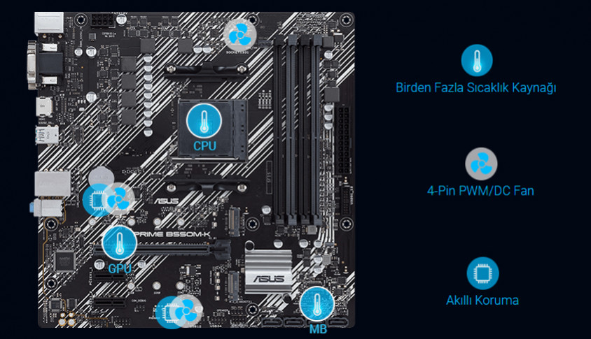 Asus Prime B550M-K AMD B550 Soket AM4 DDR4 4600(OC)Mhz mATX Gaming