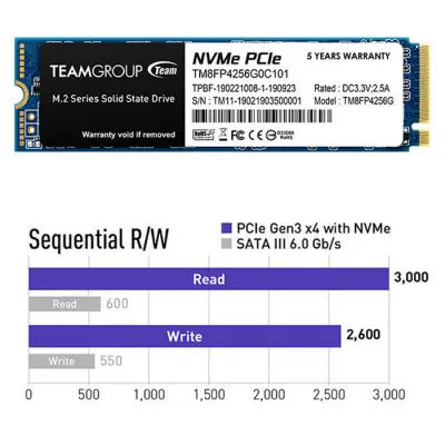 Team MP34 TM8FP4256G0C101 256GB NVMe PCIe M.2 SSD Disk