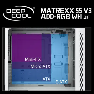 DEEPCOOL MATREXX 55 V3 ADD-RGB WH 3F E-ATX Mid-Tower Gaming Kasa