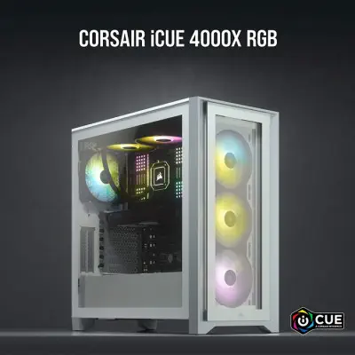 Corsair iCUE 4000X RGB CC-9011205-WW Beyaz E-ATX Mid-Tower Gaming Kasa