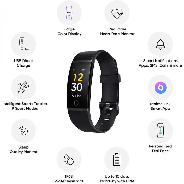 Realme Band 0.96″ Nabız Ölçer Su Geçirmez Sarı Akıllı Bileklik