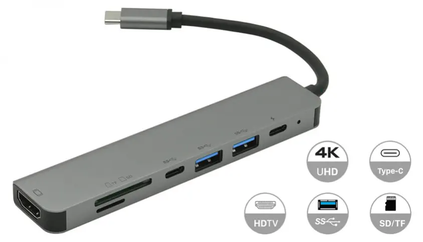 Frisby FA-7662TC USB Type-C To HDMI + USB + SD/TF + PD Şarj Adaptör 