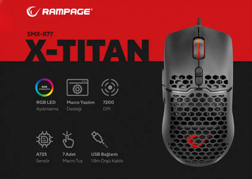 Rampage SMX-R77 X-TITAN Kablolu Gaming Mouse