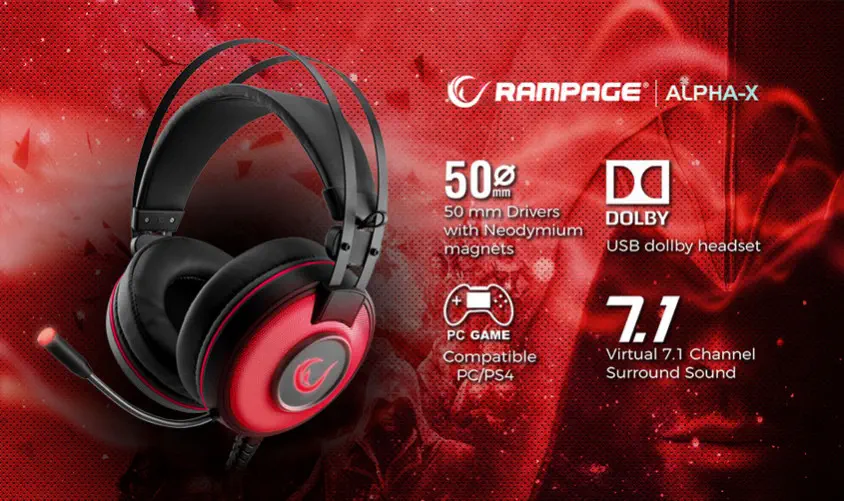 Rampage SN-RW66 ALPHA-X Kırmızı Kablolu Gaming Kulaklık