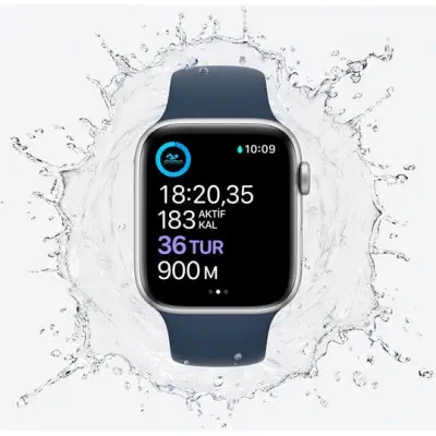 Apple Watch SE GPS 44mm Gümüş Alüminyum Kasa ve Uçurum Mavisi Spor Kordon MKQ43TU/A