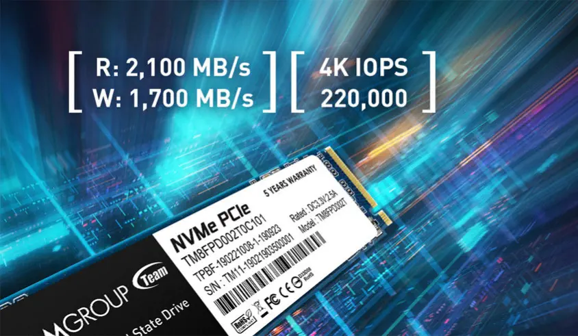Team MP33 Pro 1TB 2400/2000MB/s NVMe PCIe Gen3x4 M.2 SSD Disk