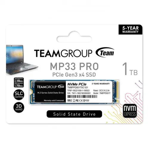 Team MP33 Pro 1TB 2400/2000MB/s NVMe PCIe Gen3x4 M.2 SSD Disk