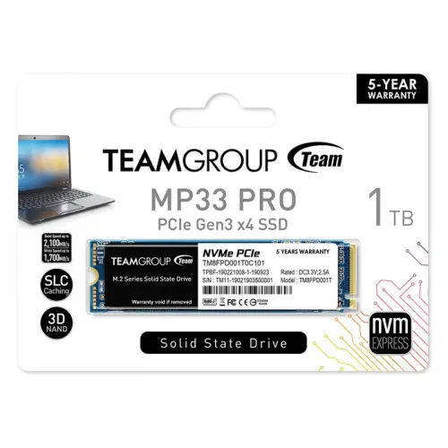 Team MP33 Pro 2400/2100MB/s 512 GB NVMe PCIe M.2 SSD Disk