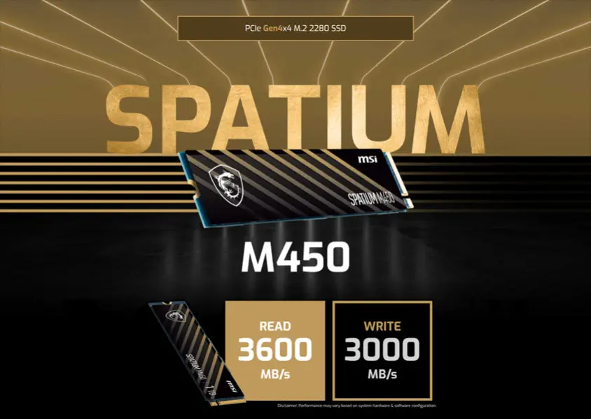 MSI Spatium M450 500GB 3600/2300MB/sn PCIe 4.0 NVMe M.2 SSD Disk