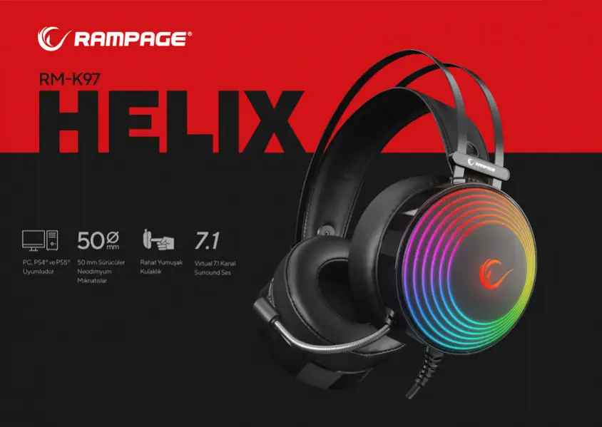 Rampage RM-K97 HELIX Kablolu Gaming Kulaklık