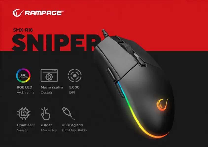 Rampage SMX-R18 SNIPER Kablolu Gaming Mouse