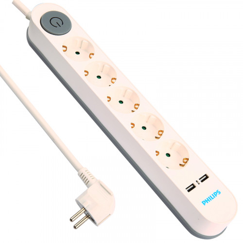 Philips SPS1153A/51 5`li 2 USB Anahtarlı Priz