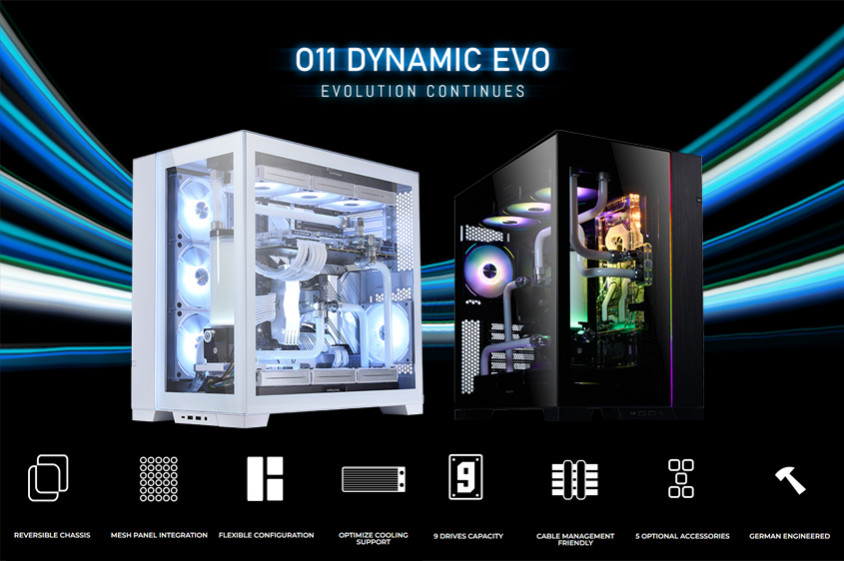 Lian Li O11 Dynamic Evo Black O11DEX E-ATX Mid-Tower Gaming Kasa